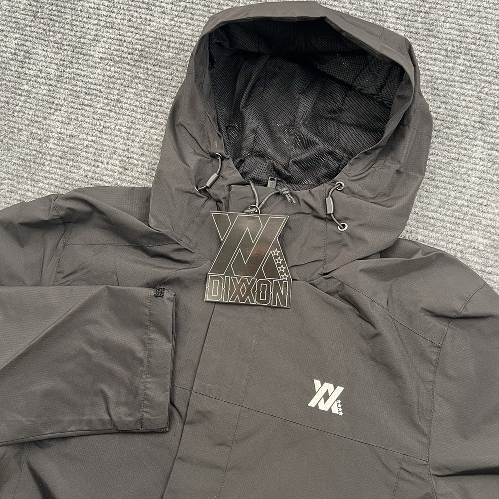 Dixxon XX Tech Jacket Men's Medium Black‎ Full Zip Hooded Windbreaker Logo NWT